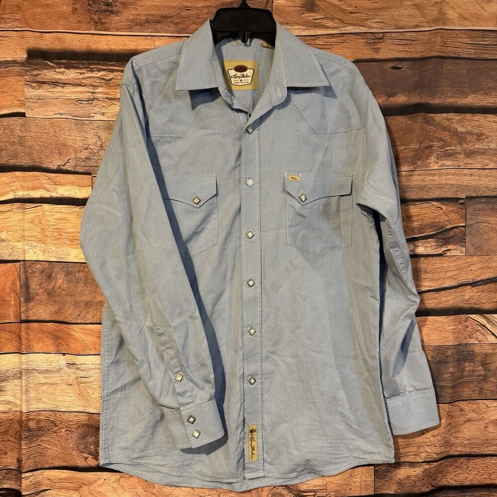 Larry Mahan Cowboy Collection Western Shirt Mens Medium Blue Diamond Pearl Snap